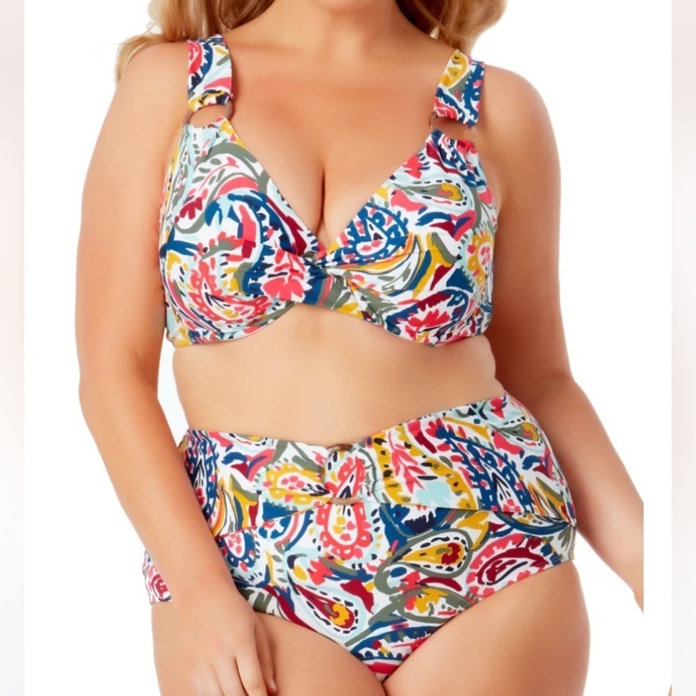 Anne Cole Colorful Underwire Twist Front Bikini Bright Swim Top sz 22 W - Picture 2 of 10